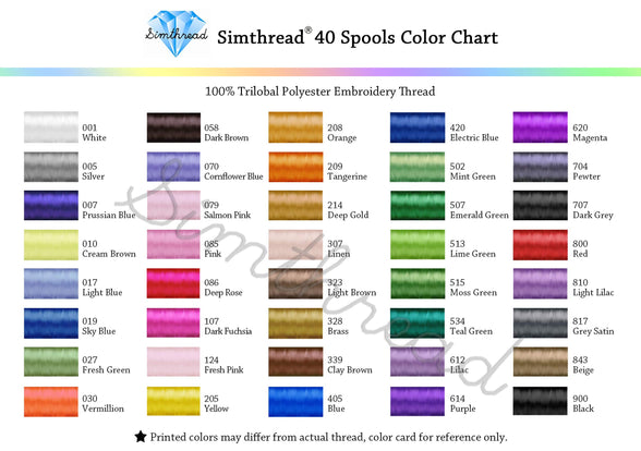 Simthread Brother 40 Colors 40 Weight Polyester Embroidery Machine Thread Kit 550Y(500M) for Brother Babylock Janome Singer Husqvarna Bernina Embroidery and Sewing Machines