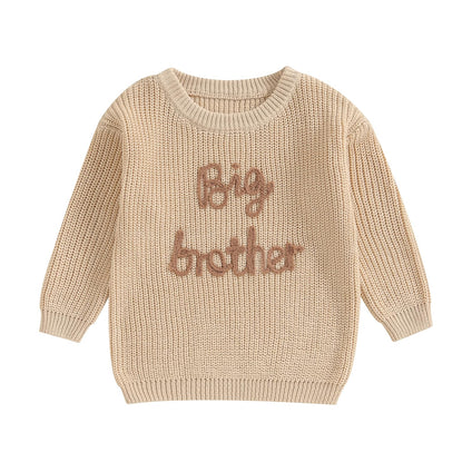 Big Brother Little Brother Matching Outfits Toddler Baby Knit Sweater Crewneck Embroidery Pullover for Boys Kid