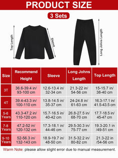 Resinta 3 Sets Boys Thermal Underwear Warm Soft Thermal Top and Long Johns for Boys (7-8 Years)