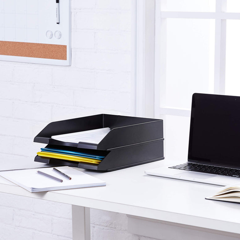 Stackable Office Letter Organizer Desk Tray - Pack of 2, Black