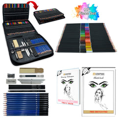 Empire 95 Pieces Colouring Pencil Set, 30 Pages A4 Sketchbook and FREE DRAWING TECHNIQUES E-BOOK, Colored Pencils for Adults and Kids, Art Supplies Drawing Pencils