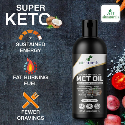 Aitnaturals Organic MCT Oil 300ml from Coconuts | Non-GMO Keto Fuel for Brain & Body Supports Energy & Weight Management | Perfect for Keto & Paleo Diet Friendly | Perfect in Coffee, Smoothies & Salad