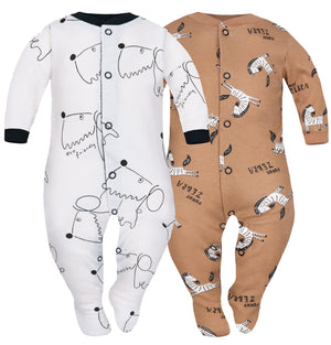 Sibinulo Boys Girls Pyjamas Baby Romper Sleepsuit - Sizes 56-92 (0-24 Months, Sizes 9-24 Non-Slip Feet) - Pack of 2 (3-6 Months)