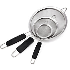 Makerstep Fine Mesh Strainer Set of 3, Stainless Steel 3.38", 5.5", 7.87" Strainers Wire Sieve Sifter with Insulated Handle Strainers for Kitchen Gadgets Tools Premium Colanders, Sifter