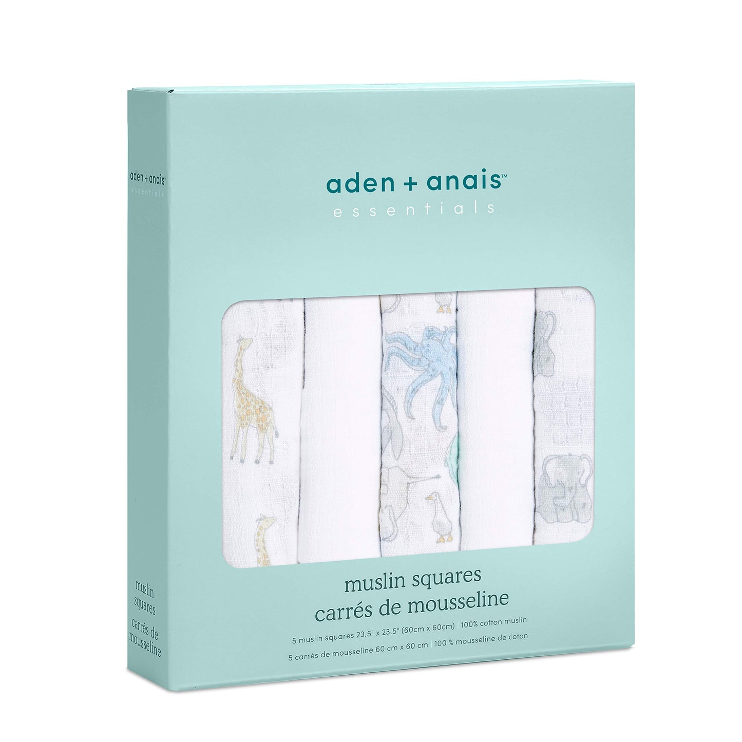 aden + anais essentials 100% Cotton Muslin Musy Squares, Multi-use Baby Cloths for Girls & Boys, 60x60cm, Ideal Newborn & Infant Nursing Set, Perfect Shower Gifts, 5 Pack, natural history