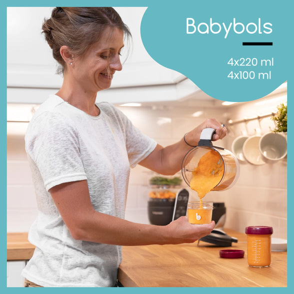 Babymoov - Glass Baby Bowls, 4X (240+120) Airtight Food Storage Containers With Recipe Book