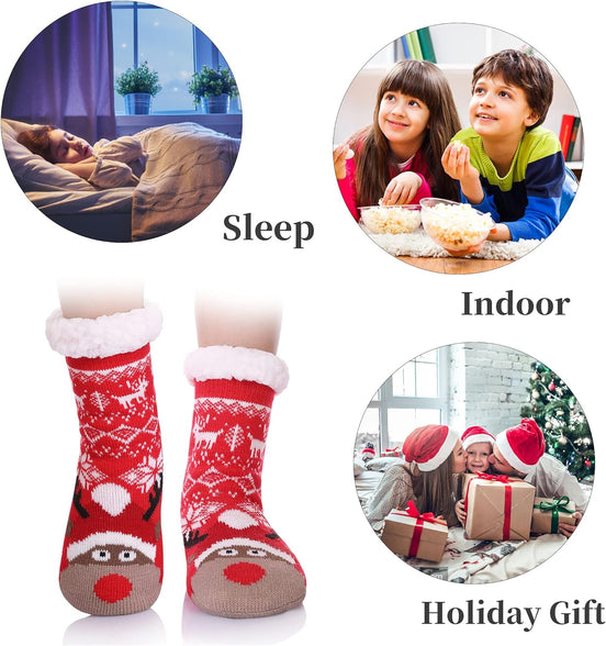 FNOVCO Kids Slipper Socks Boys Girls Fuzzy Soft Thick Cozy Warm Fleece lined Winter Indoor Christmas Socks