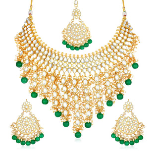 Sukkhi Lavish Pearl Gold Plated Wedding Jewellery Kundan Choker Necklace Set for Women (N73509)