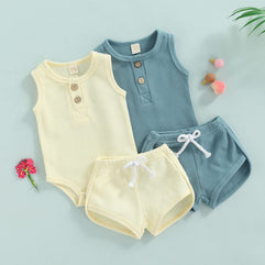 Ledy Champswiin Summer Newborn Baby Boy Girl Clothes Set Ribbed Outfits Unisex Infant Solid Short Sleeve Tops Shorts 2PCS (0-3 Months)