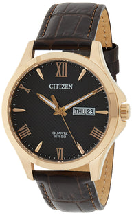 Citizen Men Quartz Watch, Analog Display And Leather Strap - BF2023-01H