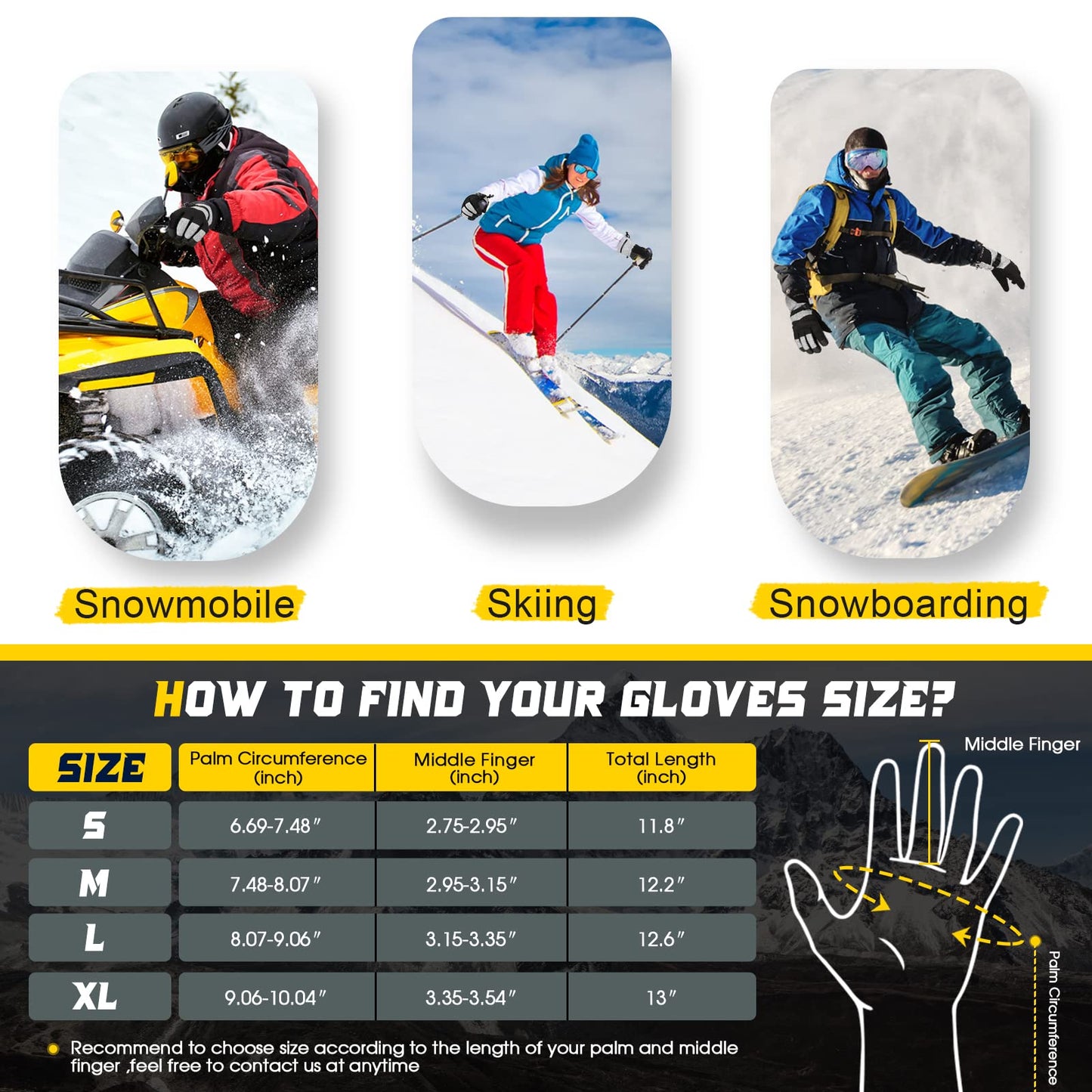 MORXPLOR Winter Ski Snow Gloves Men Women,Waterproof Windproof Touchscreen Snowboard Gloves,3M Thinsulate Insulated Warm Winter Snowmobile Gloves