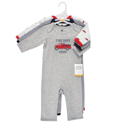 Hudson Baby baby-boys Hudson Baby Unisex Baby Cotton Coveralls, Fire Truck Rompers (6-9 Months)