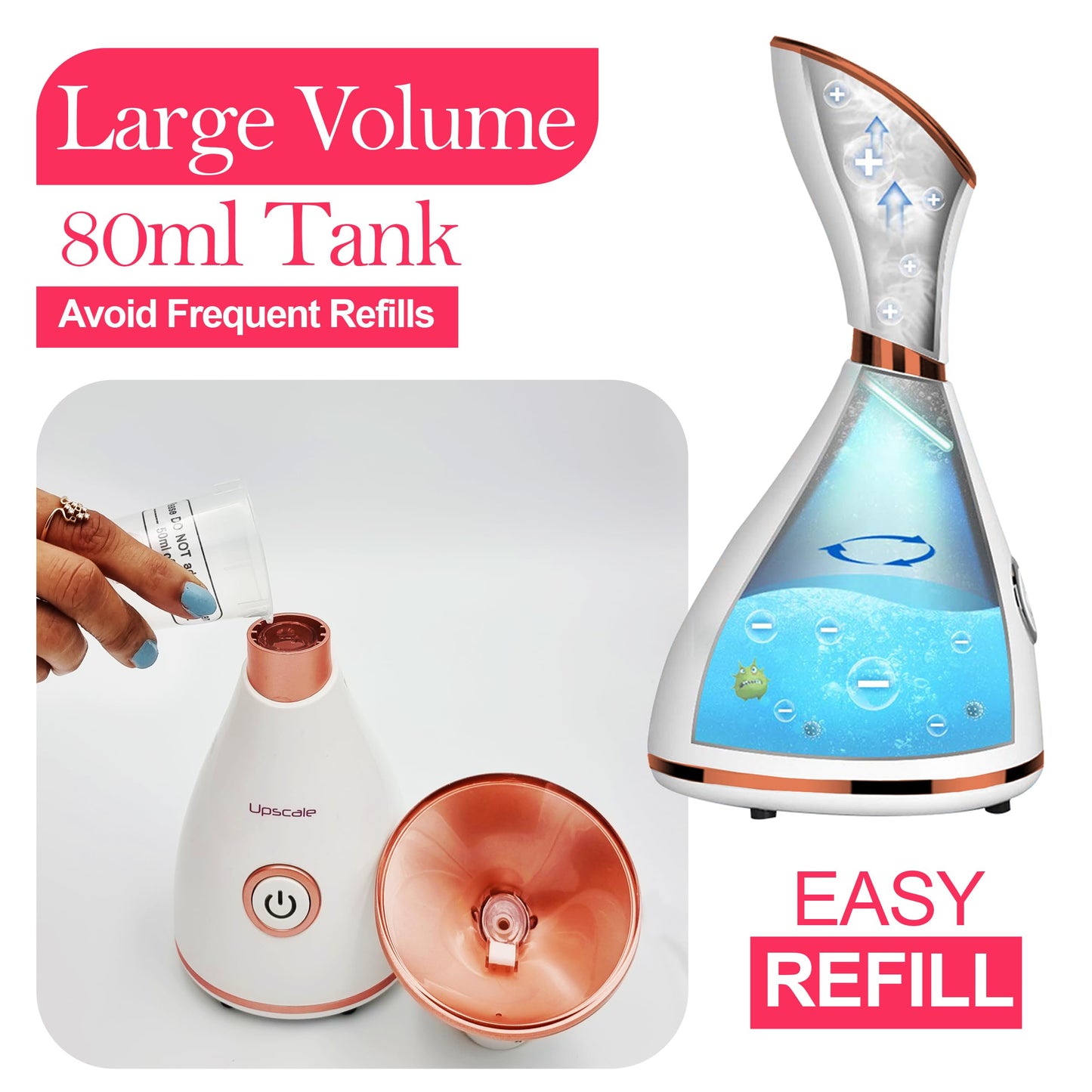 3-in-1 Nano Ionic Facial Steamer|Humidifier|Aroma Therapy Oil Tablets| Dense Steam| Large 80ml tank| Unclogs Pores - Blackheads - Spa Quality - Bonus Aroma Therapy Tablets