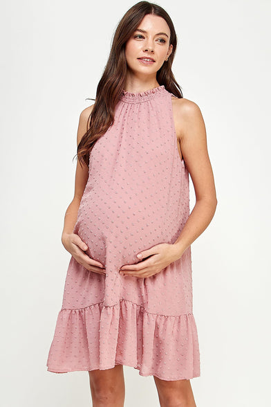 Womens Sleeveless Dot Maternity Dress with Ruffles