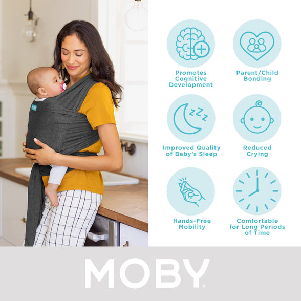 MOBY Evolution Baby Wrap Carrier for Newborn to Toddler, Baby Sling from Birth, One Size Fits All, Lighter Version of MOBY Classic Wrap, Breathable Stretchy Wrap, Unisex