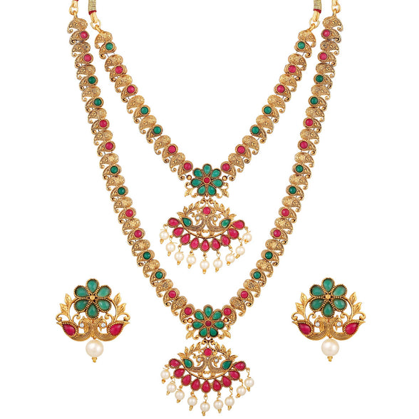 Shining Diva Fashion Latest Combo Design Pearl Necklace Set for Women Traditional Gold Plated Jewellery Set for Women (Multicolor) (10592s)