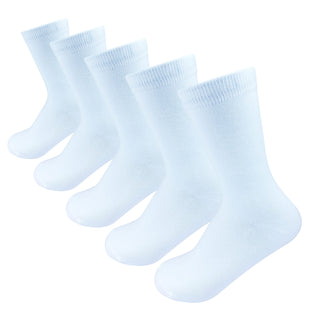 Boys Cotton White School - Casual Crew Socks 5 Pairs Pack 7-10 Year