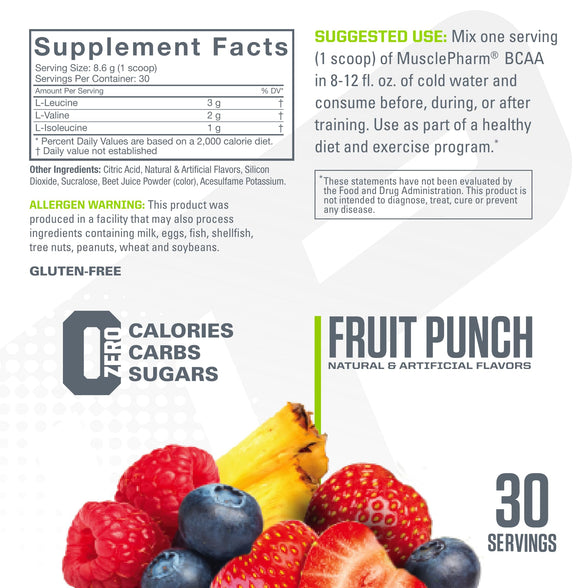 MusclePharm Essentials BCAA, Fruit Punch - 30 Servings