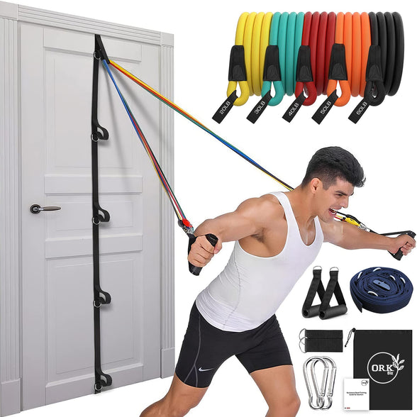 Resistance Bands - Door Anchor Strap Upgraded 200lbs Anti Snap Tube Workout Bands For Working Out Men And Women 14pcs Exercise Bands With Door Anchor Ankle Straps Training Manual And String Bag