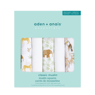 aden + anais Musy Squares - tanzania, Pack of 5 | Large 100% Cotton Muslin Cloth | Soft & Lightweight Unisex Baby Essentials | Cloths for Newborn Girls & Boys | Ideal