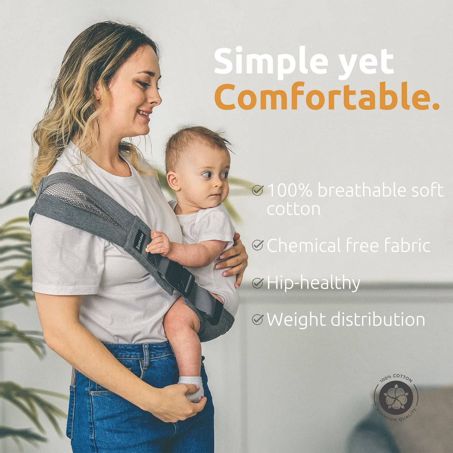 AUYEAZGO Toddler Sling, Ergonomic Baby Sling Carrier with Adjustable Strap, Soft Padding & Non-Slip Hip Seat, Perfect for Infant and Toddler(7-44 lbs), Premium Cotton (Steel Gray)