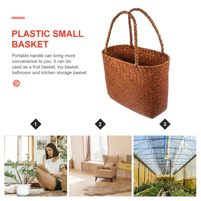 Woven Storage Basket Market Basket with Handle Straw Woven African Basket Grocery Shopping Bag Fruit Vegetables Basket Wicker Picnic Basket for Home Travel Straw Beach Bags