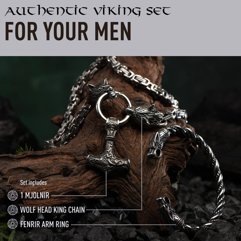 VikingsBrand Handmade Stainless Steel Thor’s Hammer Necklace with Wolf Heads – Mjolnir Pendant, Viking Gifts for Men – Norse Jewelry for Men – Authentic Scandinavian Men’s Accessories