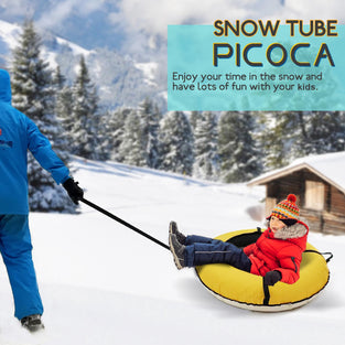 PICOCA Heavy Duty Snow Tube for Sledding, 40” Snow Tubes with Mini Tube Seat Cushion and Canvas Cover Durable Sledding Tube with 6.5ft Tow Rope for Adults Kids