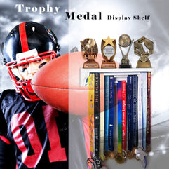 TL TONLOK 3 Rows Trophy and Medal Display Shelf, Trophy Shelf, Medal Hanger Display with Shelf, Medal Rack, Wooden Trophy Display Shelf for Medals（White）