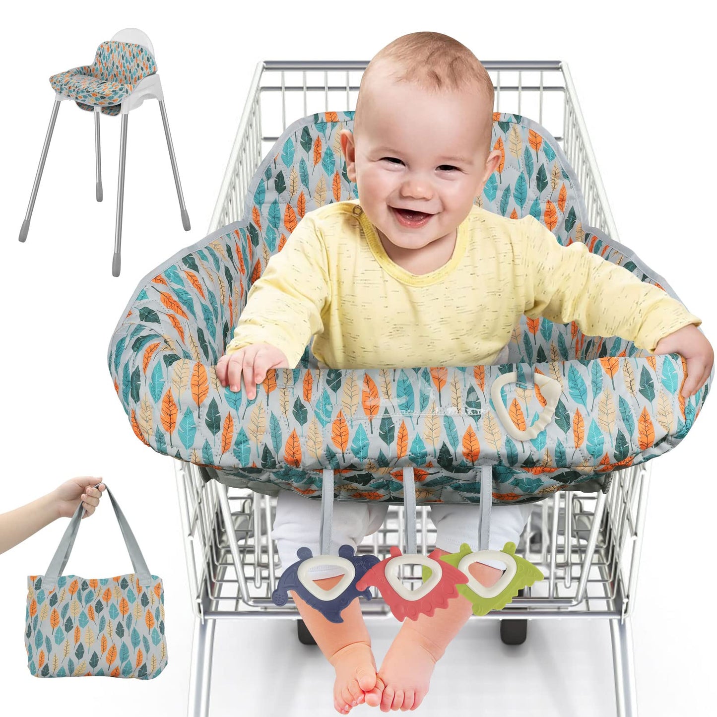 Baby Shopping Cart Cover for Babies - 2 in 1 High Chair Cover Grocery Cart Cover for Baby, Foldable Machine Washable Baby Cart Cover for Boys Girls Infant Toddler