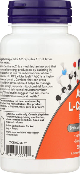 NOW Foods Acetyl-L Carnitine, 50 Caps (500 mg)