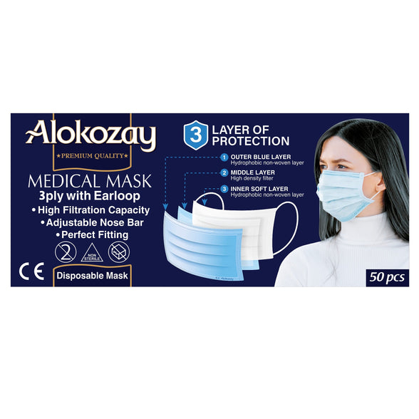 Alokozay Medical Face Mask - Surgical/Disposable Face Mask - CE Certified
