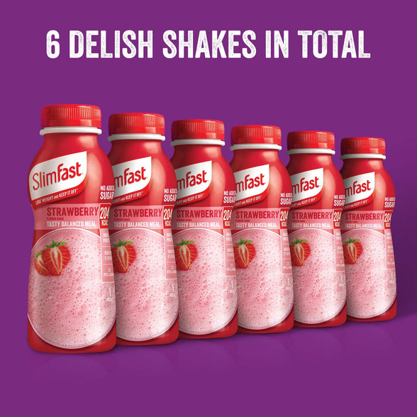 SlimFast Shake Multipack, Strawberry, 6 x 325 ml, Packaging May Vary