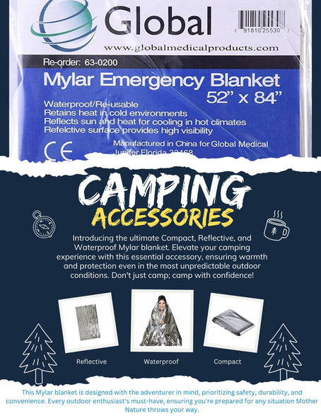 Emergency Blankets Mylar Blankets, Pack of 6, Marathons or First Aid, Thermal Blanket, Survival Blanket, Foil Blanket, Camping Shelter, Emergency Preparedness Items, Emergency Supplies