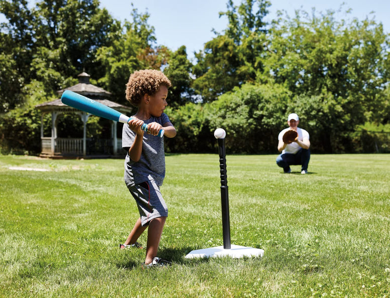 Kidoozie EZ-Adjust T-Ball Set - Height-Adjustable T-Ball Set for Kids - Soft Foam Bat and 3 Tee Balls Included