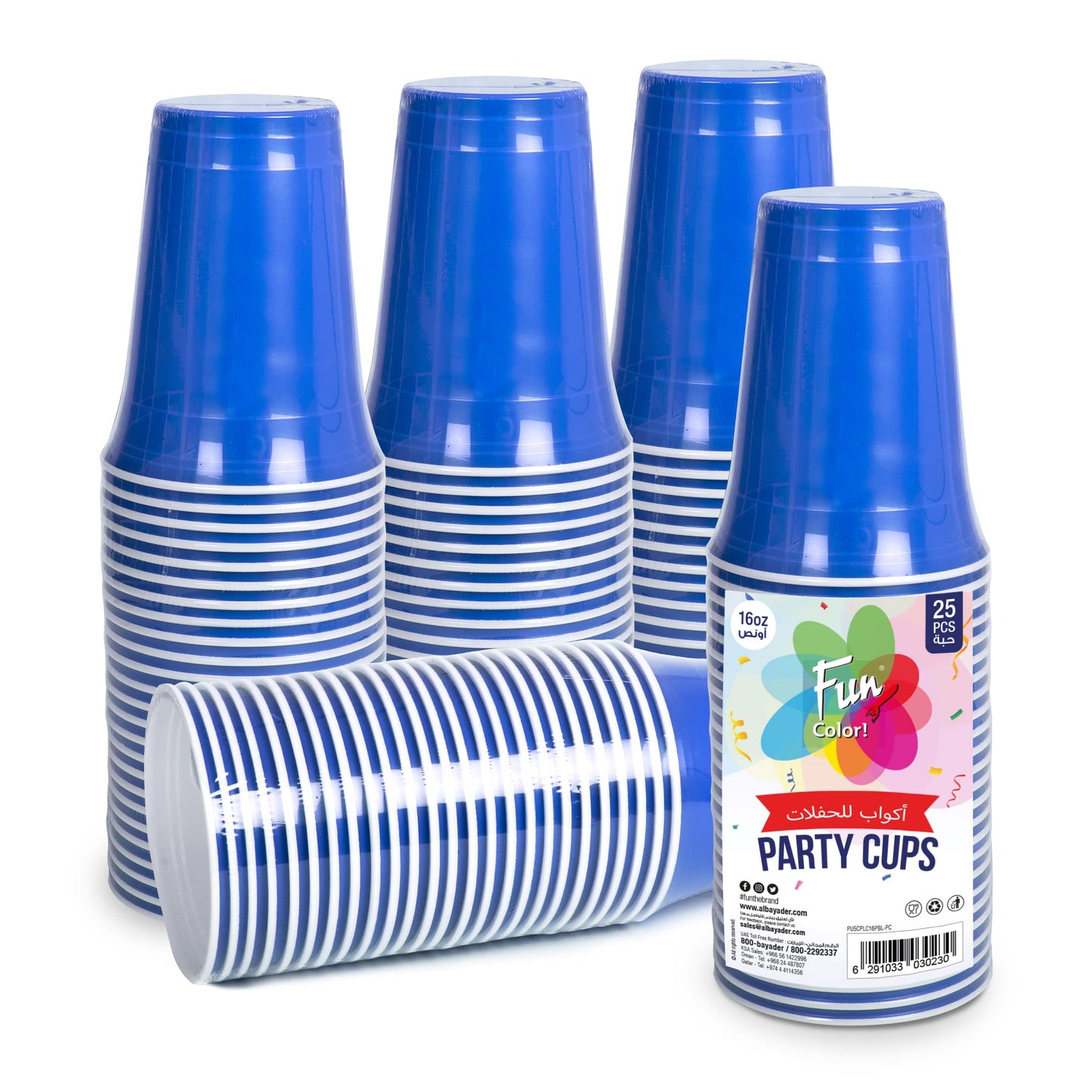 fun Plastic Party Cups 16oz Blue Sturdy Red Birthday for All Occasions, 475ml 25pieces