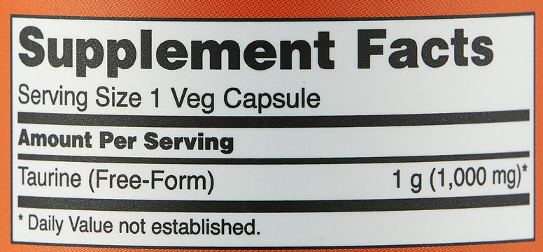 Now Foods Double Strength Taurine 1000mg 100 Veg Capsules.