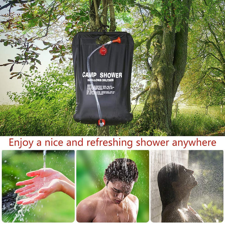 KIPIDA Solar Shower Bag for Camping,5 gallons/20L Solar Heating Shower Bag with Removable Hose and On-Off Switchable Shower Head,Camping Accessories for Camping Beach Swimming Outdoor Traveling Hiking