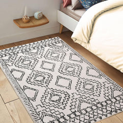 Leesentec Moroccan Area Rugs Living Room Rugs Modern Abstract Rug Geometric Carpet Non-slip Short Pile Rug Large Rugs for Living Room Soft Bedroom Area Rug (Ivory/Black, 80 x 120 cm)