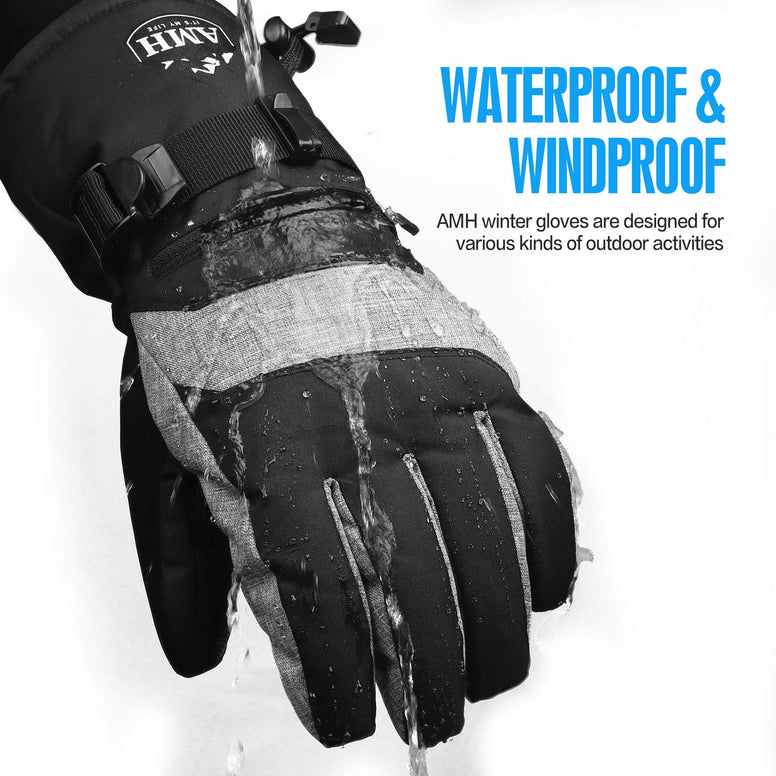 AMH Ski & Snowboard Men & Women Gloves Winter Warm 3M Thinsulate Waterproof Cold Weather Gloves