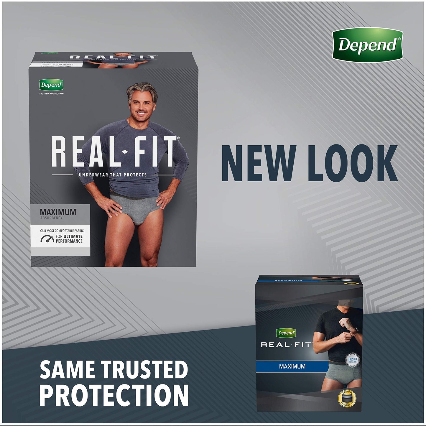 Depend Real Fit Incontinence Underwear for Men with Maximum Absorbency, Gray, Small/Medium, 14 ct