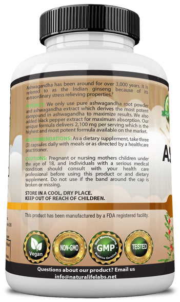 Organic Ashwagandha 2,100 mg - 100 Vegan Capsules Pure Organic Ashwagandha Powder with Black Pepper Extract - Natural Anxiety Relief, Mood Enhancer, Immune & Thyroid Support, Anti Anxiety