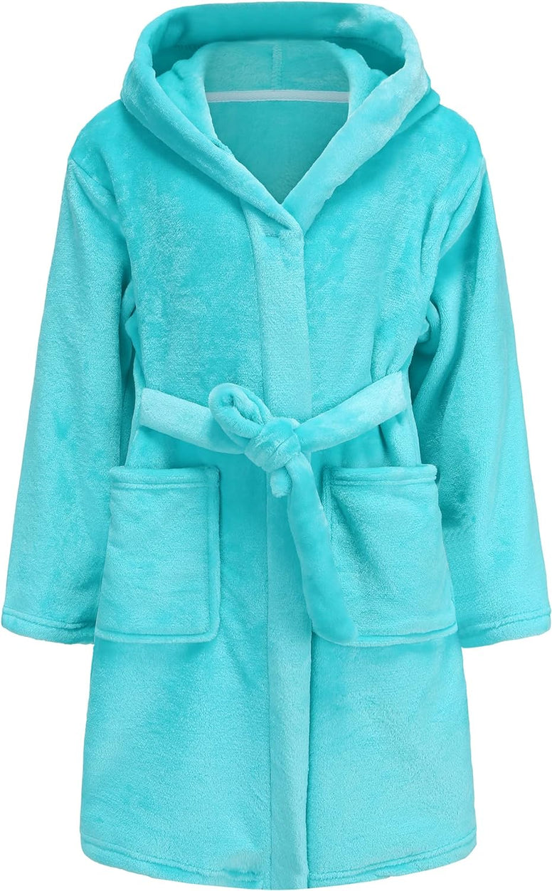 Kids Hooded Bathrobe Girls Soft Plush Hooded Flannel Pajamas Sleepwear Boys Spa Robe