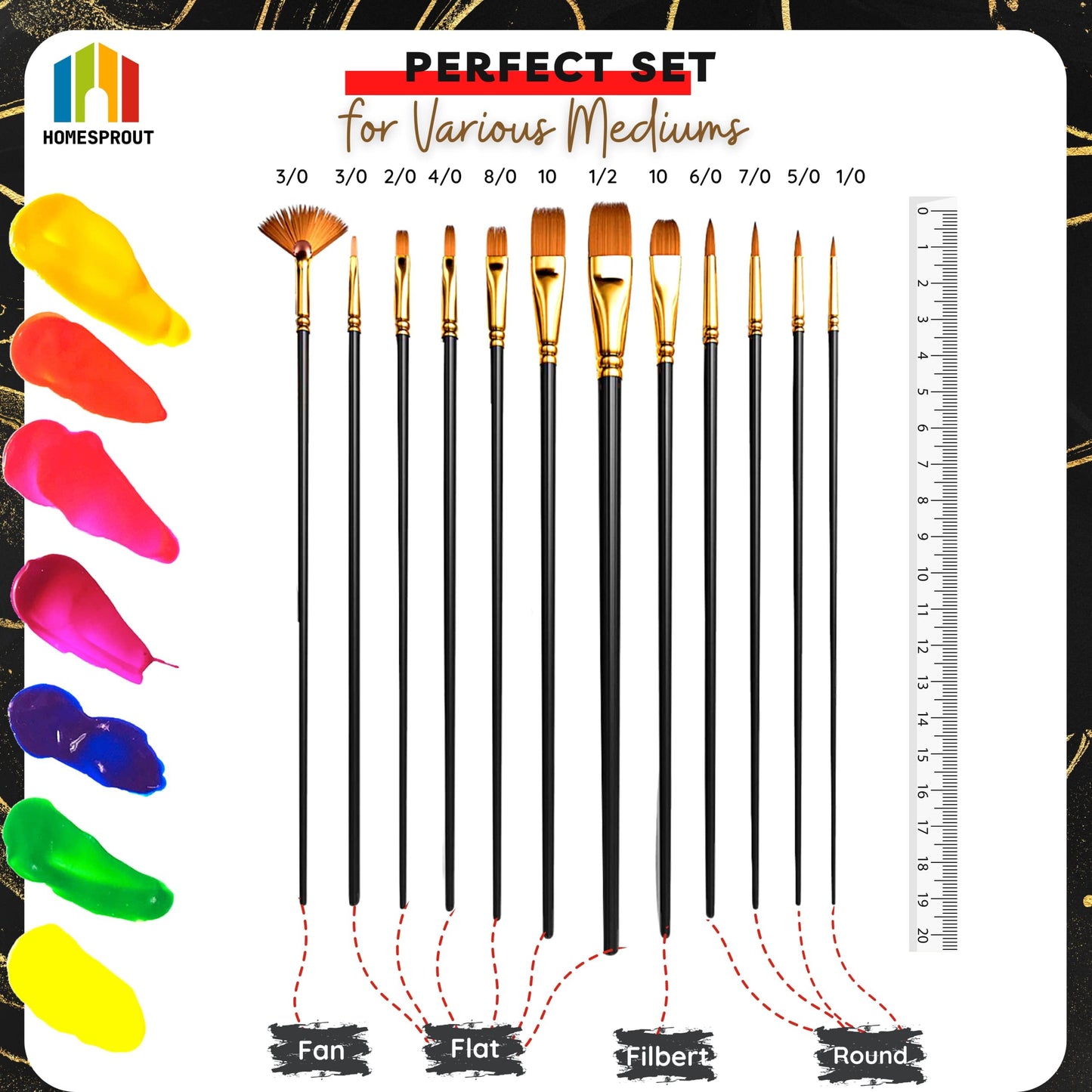 Paint Brush Set of 12 - Acrylic Paint Brushes for Acrylic Oil Watercolor, Facial Nail Art, and Rock Painting Artist Paintbrush Kit for Canvas, Gouache, and Fabric Paint Brushes Kit for Kids, Adults