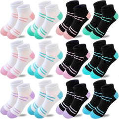 Bemeol 12 Pairs Girls Socks Kids Low Cut Ankle Athletic Socks Cotton Sports Socks