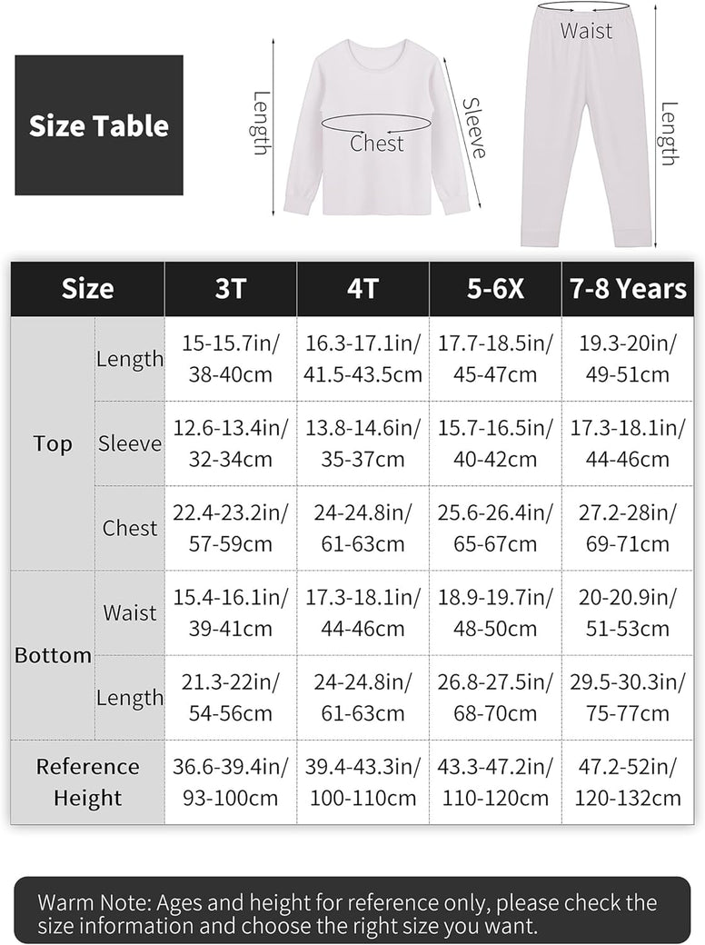 Resinta 6 Pieces Cotton Girls' Thermal Underwear Set Girls’ Top and Long Johns Winter Base Layer Top & Bottom, 3 Set