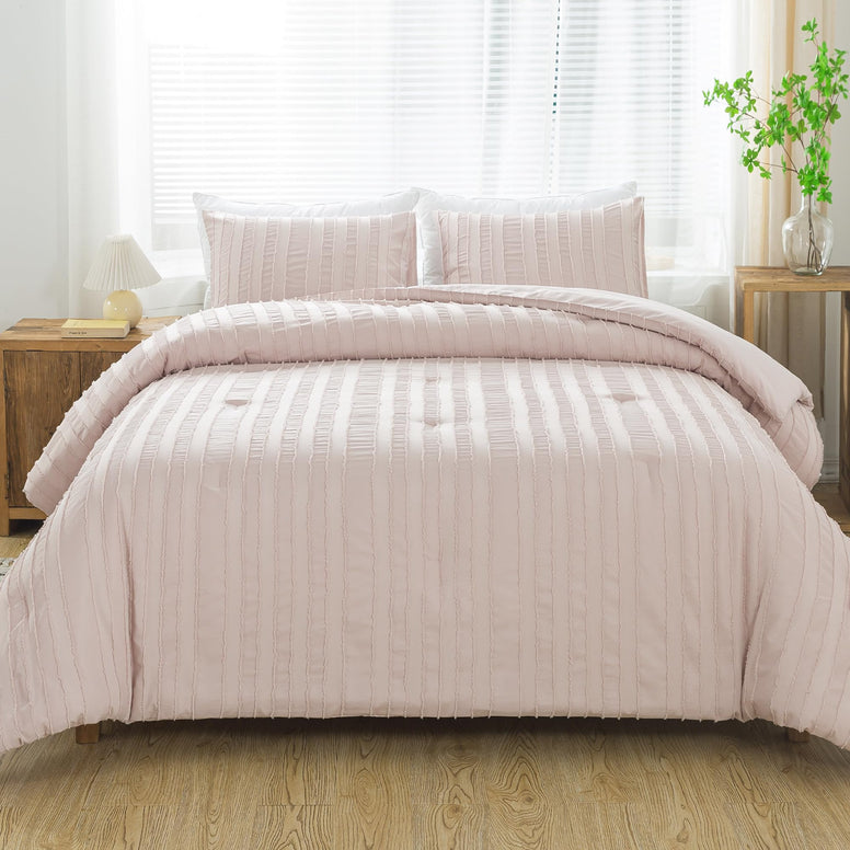 Andency Pink Queen Comforter Set, 3 Pieces Tufted Comforter Set(1 Comforter & 2 Pillowcases), Boho Comforter Set for Queen Bed, Lightweight and Fluffy Bedding Set for All Seasons