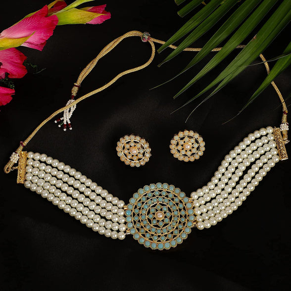 Shining Diva Fashion Latest Choker Design Traditional Stylish Fancy Pearl Necklace Jewellery Set for Women
