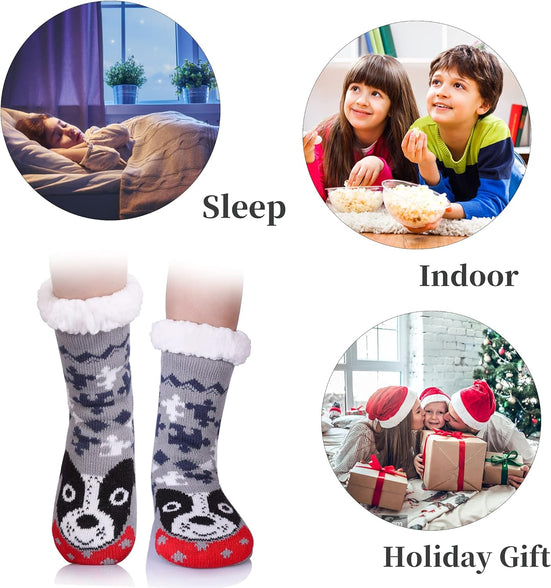 FNOVCO Kids Slipper Socks Boys Girls Fuzzy Soft Thick Cozy Warm Fleece lined Winter Indoor Christmas Socks