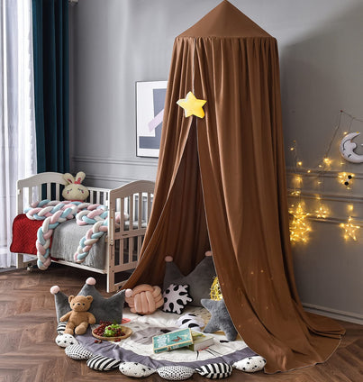 Mengersi Bed Canopy Play Tent for Kids, Round Dome Kids Mosquito Net Indoor Outdoor Castle Hanging House Decoration Reading Nook (Coffee)